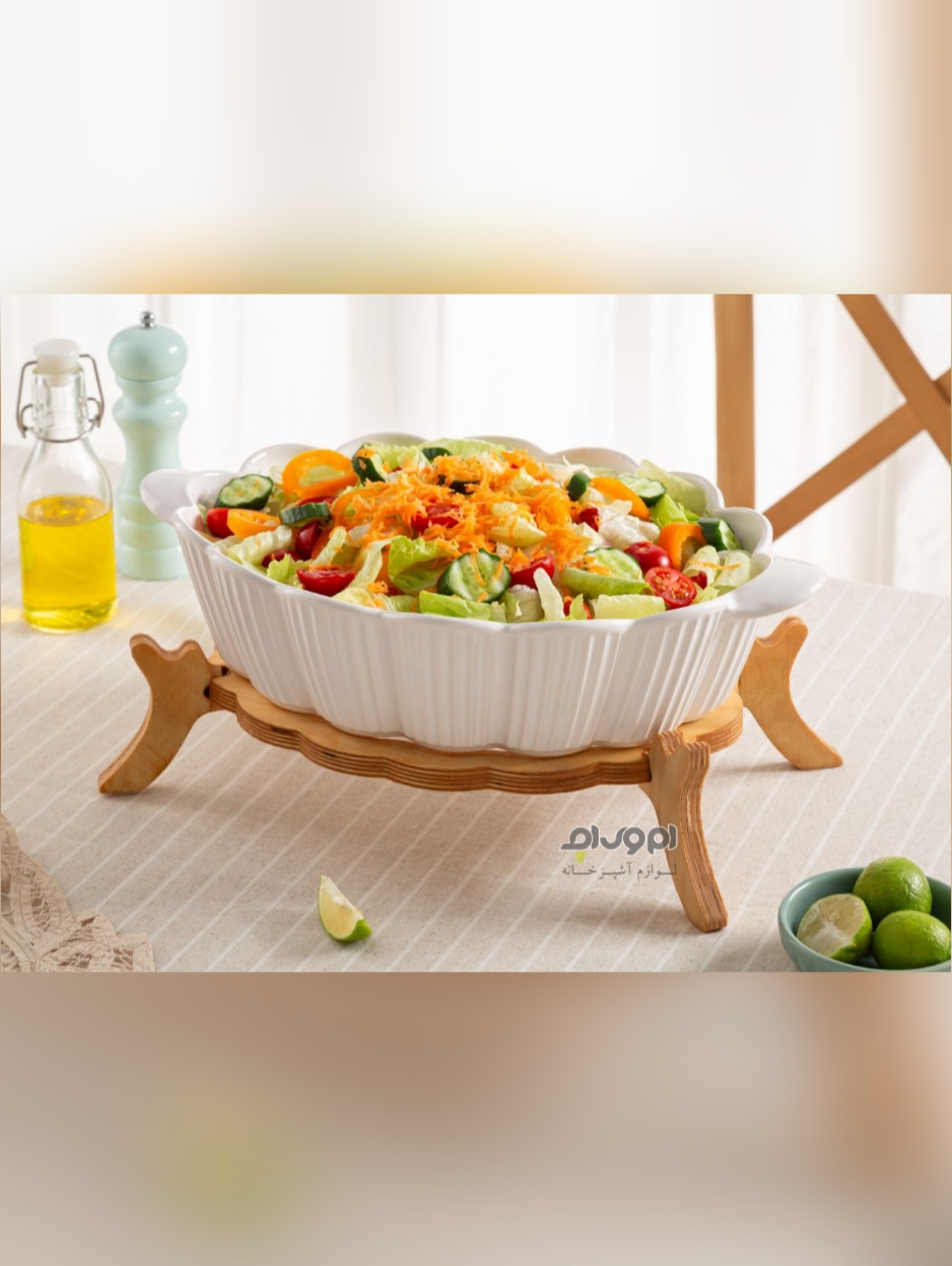 تابه سرامیکی بیضی گل پایه چوبی