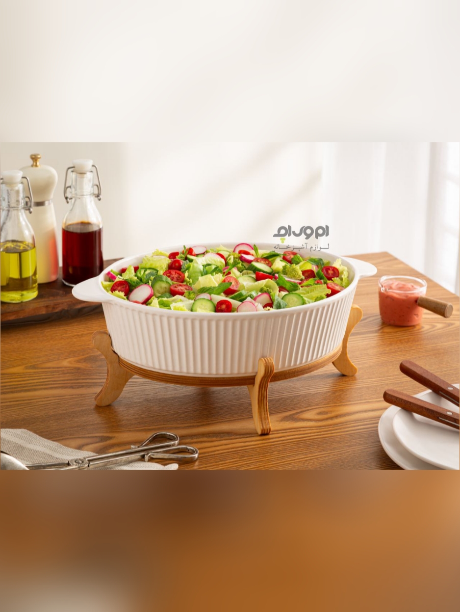 تابه بیضی سرامیکی وانسل پایه چوبی