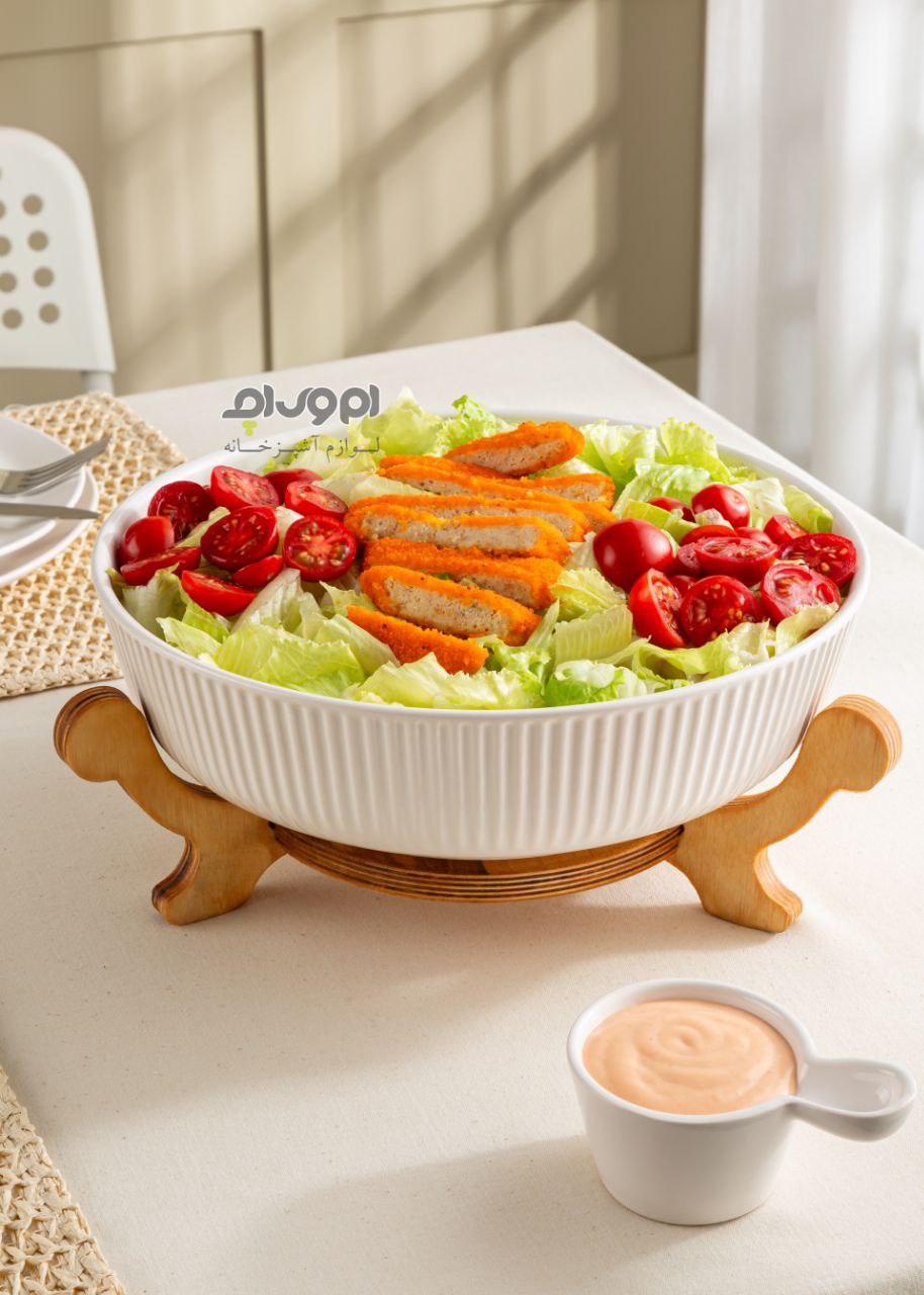 کاسه سرامیکی گرد وانسل پایه چوبی