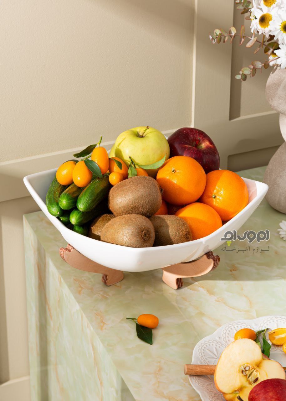 میوه خوری سرامیکی لاله پایه چوبی